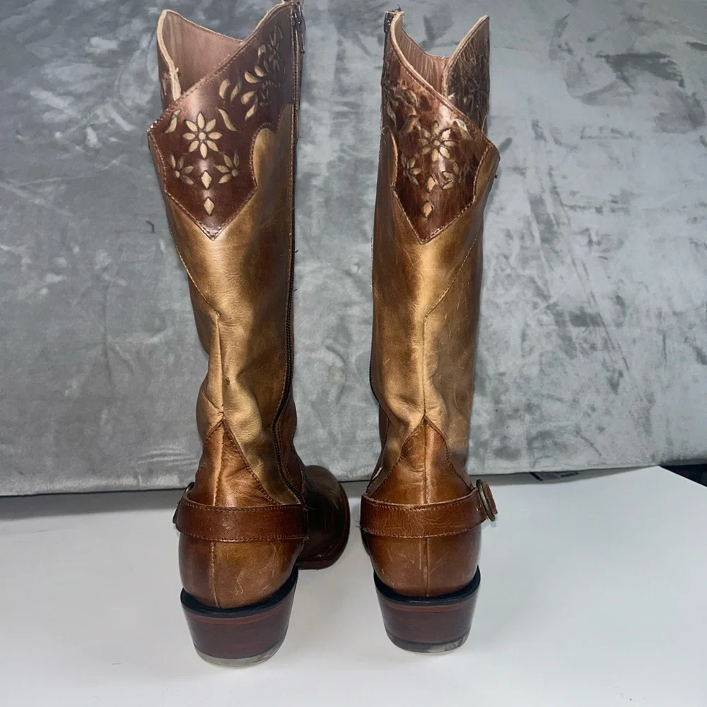 Red Hawk Austria vintage tan floral leather boots - Picture 5 of 13